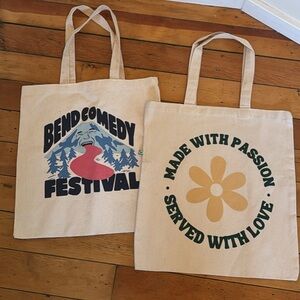Beige Tote Bags with Graphic Prints